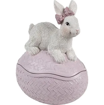 Bytová dekorace Dekorace šperkovnice králík s mašlí na růžovém vajíčku - 9*13*16 cm