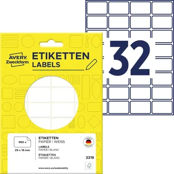 Samolepící etiketa Avery Zweckform 3319 Etikety na ruční popis 29x18 mm, 960 ks, bílé