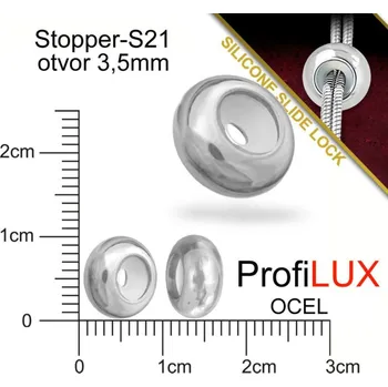 Materiál na výrobu šperku Stopper CHIRURGICKÁ OCEL ozn.-S21. velikost pr.10,0x4,3mm. Otvor 3,5mm.