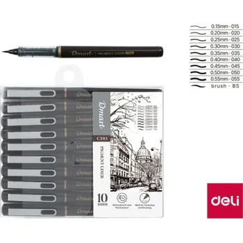 Popisovač DELI liner 10ks černý Dmast EC393