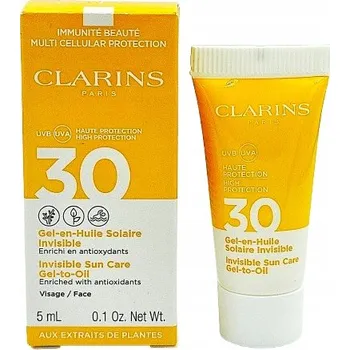 Opalování UV ochranný krém na obličej Clarins Invisible Sun Care Gel-To-Oil 30 SPF den a noc 50 ml