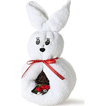 Wooline Králíček z ručníků, bílý s rudou mašlí