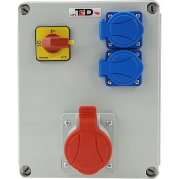 Elektrická zásuvka STAVEBNÍ ROZVADĚČ 2 X 230V 16A + 400V 16A/5P + HLAVNÍ VYPÍNAČ 0-1 IP44