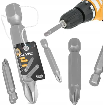 Bit 2x BIT ŠROUBOVÁKU PH2 Philips 50 mm MAGNETICKÝ HROT Šroubovací 1/4''