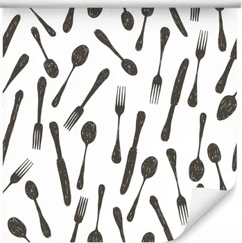 Příbor Kuchyňská tapeta Černobílé příbory LŽÍCE Vidličky