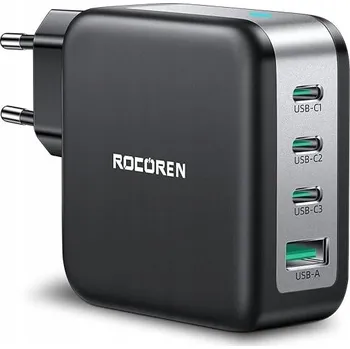 ROCOREN VÝKONNÁ RYCHLÁ SÍŤOVÁ NABÍJEČKA GAN 3X USB-C + USB PD3.0 QC5.0 100W