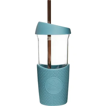 Sklenice Skleněný pohár s brčkem, 568ml, Neon Kactus, modrý