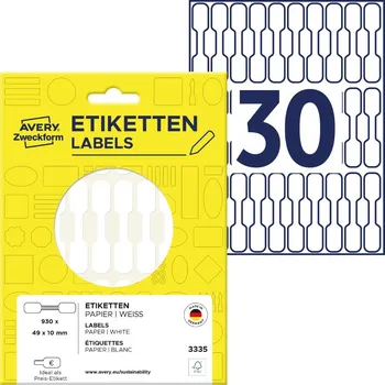 Samolepící etiketa Avery Zweckform 3335 Etikety na šperky 49x10 mm, 930 ks, tvar činky, bílé