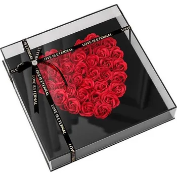 ANNAM 34 mýdlových růží v srdcovém dárkovém boxu 29 × 29 cm, červený