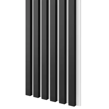 Obklad Lamele 3D Dřevěné lamely ÚZKÉ na BÍLÉ desce (MDF), ČERNÁ MATNÁ, FINISH FOLIE, 24 x 300 x 2750 mm (0,825 m2)
