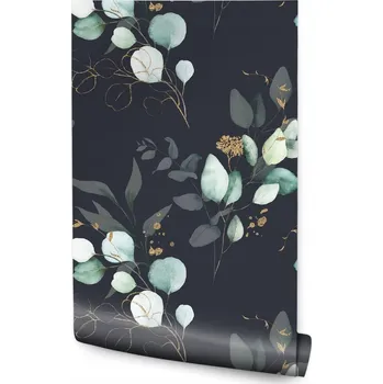 Fototapeta Ozdobná tapeta Listy EUKALYPTU se zlatými větvičkami