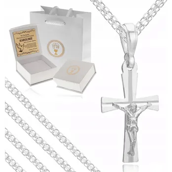 Náhrdelník STŘÍBRNÝ NÁHRDELNÍK KE KŘTU SVATÉMU PŘIJÍMÁNÍ ŘETÍZEK KŘÍŽEK PRO CHLAPCE + GRAVÍROVÁNÍ