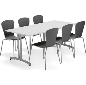 Jídelní set Sestava nábytku SANNA + MILLA PLUS, 1 stůl, 6 židlí, stříbrná/černá