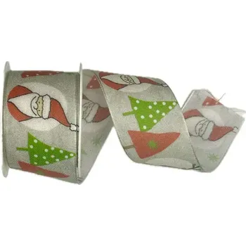 Stuha Vánoční stuha bavlněná Sob a Santa 40mm x 2m (Vánoční stuha potisk Sob a Santa, s drátkem)