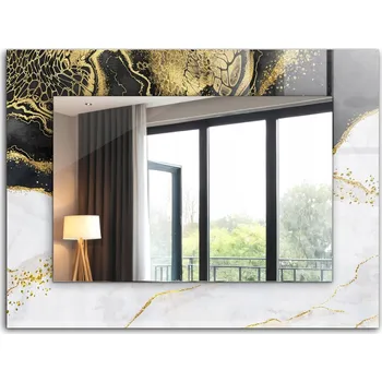 Zrcadlo Zrcadlo se skleněným rámem k zavěšení na zeď 80x60 cm Abstraktní zlaté umění