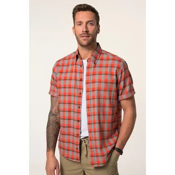 Pánská košile JP1880, Plus size Kostkovaná košile JP1880, krátké rukávy, límeček s knoflíky, Modern střih, do 8XL pro plnoštíhlé nadměrná velikost, 836521660-1460, oranžový, XXL, Plus size oblečení, Oblečení pro vysoké muže, Nadměrné velikosti, Oblečení pro plnoštíhlé.
