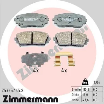 Brzdová destička Sada brzdových destiček, kotoučová brzda ZIMMERMANN 25365.165.2