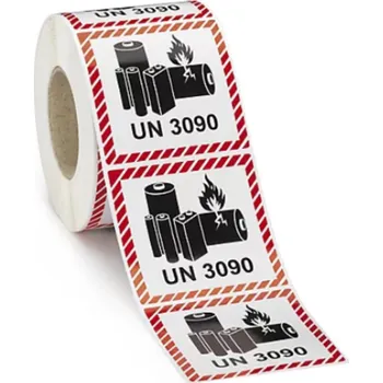 Štítek pro přepravu lithium-kovových baterií UN 3090 lakovaná papírová samolepka 100 x 100 mm