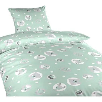 Povlečení Povlečení bavlna do postýlky Zvířátka mentolová 90x130, 45x60 cm