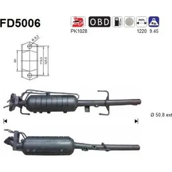 Filtr pevných částic Filtr sazových částic, výfukový systém AS FD5006