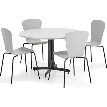 Jídelní set Sestava nábytku SANNA + MILLA PLUS, 1 stůl, 4 židle, černá/světle šedá