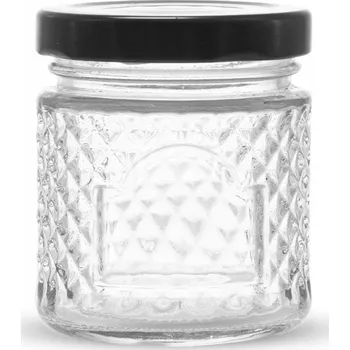 Sklenice SKLENICE DÓZA MED 80 ML KŘIŠŤÁL S ČERNÝM KOVOVÝM VÍČKEM