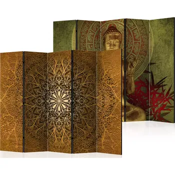 Paraván Fabulo Paraván Fabulo 5-dílný 225 x 172 cm Hnědá mandala | Zlatý Buddha