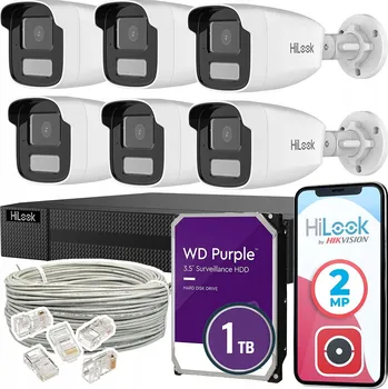 IP kamera MONITOROVACÍ SADA HIKVISION HILOOK 6 KAMER 2 MPX ZÁZNAMNÍK POE