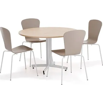 Jídelní set Sestava nábytku SANNA + MILLA, 1 stůl, 4 židle, bílá/jílově šedá