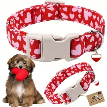 Obojek pro psa Valentýnský obojek pro psa s nastavitelnou velikostí, se srdíčky, ideální na Valentýna - velikost M