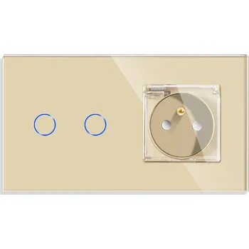 Elektrická zásuvka DVOJITÝ DOTYKOVÝ STMÍVAČ + VODOTĚSNÁ ZÁSUVKA S VÍČKEM IP44