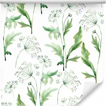 Fototapeta Tapeta do obýváku akvarelové listy a luční květy