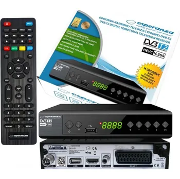 Set top box DVB-T2 Tuner Esperanza TUNER DEKODÉR pro Pozemní Digitální TV HD DVB-T2 HEVC H.265