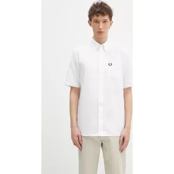 Pánská košile Bavlněná košile Fred Perry bílá barva, regular, s límečkem button-down, M8730.100, L, 00X