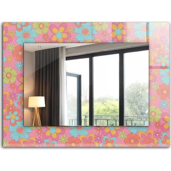 Zrcadlo Dekorativní zrcadlo na zeď s potiskem dekor 80x60 Barevné květinové Groove
