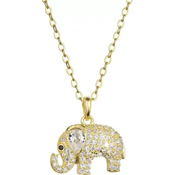 Náhrdelník Pozlacený stříbrný náhrdelník slon s bílými zirkony 12060.1