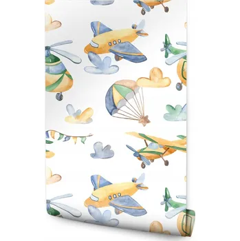 Fototapeta Tapeta Akvarelové LETADLA Vrtulníky Obláčky