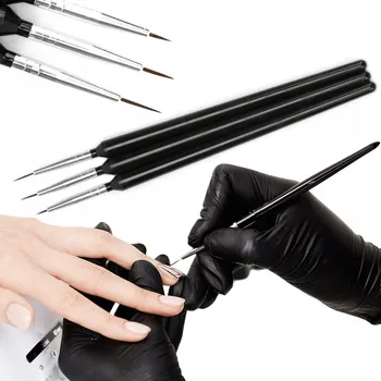 Kosmetický štětec Štětce na zdobení nehtů, sada tenkých štětců na gel, akryl, hybridní laky, vzorky, 3 ks