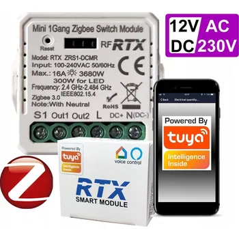 IP kamera RTX Modul Relé Bezpotenciálový ZigBee TUYA +RF, napájení 12V