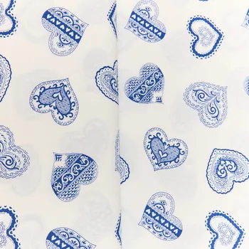 Tegatex Folklorní látka metráž - Bílotisk modrá srdce