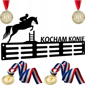 Věšák Organizér Držák na medaile Věšák DŘEVĚNÝ Miluji Koně Jezdectví