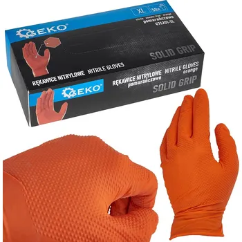 Pracovní rukavice Nitrilové rukavice Solid Grip 3D, pevné, odolné chemikáliím, 50 ks, oranžové, velikost XL - GEKO