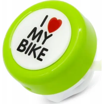 Zvonek na kolo Mechanický zvonek I Love My Bike, zelený, 54 mm