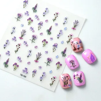 Samolepicí Vypouklé 3D Samolepky na Nehty FIALOVÉ KVĚTY LEVANDULE