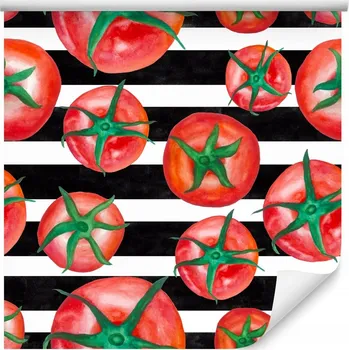 Fototapeta Kuchyňská Tapeta Rajčata ZELENINA Proužky Akvarel
