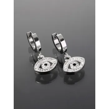 Náušnice Prosperk Kruhové náušnice z chirurgické oceli s přívěsky očí s drobnými čirými krystaly S2688