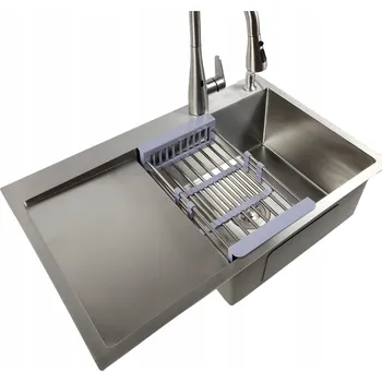 Granitový dřez Dřez do kuchyně ANW HOME ocelový jednokomorový 78x50 cm s odkapávačem