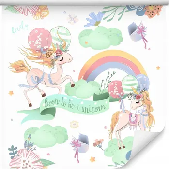 Fototapeta Tapeta PRO HOLČIČKU jednorožci duha květiny