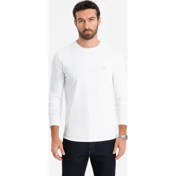 Pánské tričko Ombre Men's SLIM FIT longsleeve with elastane and print - white Ombre bílá 3238246