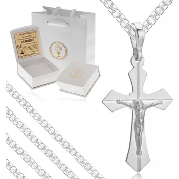 Náhrdelník STŘÍBRNÝ K PRVNÍMU SVATÉMU PŘIJÍMÁNÍ NÁHRDELNÍK PRO CHLAPCE + KŘÍŽEK JEŽÍŠ 925 + GRAVÍROVÁNÍ